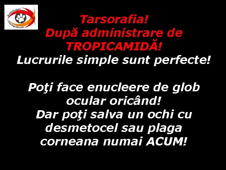 Tarsorafia! După administrare de TROPICAMIDĂ! Lucrurile simple sunt perfecte! Poţi face enucleere de glob Tarsorafia! După administrare de TROPICAMIDĂ! Lucrurile simple sunt perfecte! Poţi face enucleere de glob