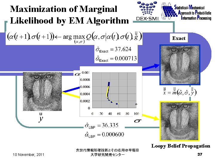 Maximization of Marginal Likelihood by EM Algorithm Exact 10 November, 2011 次世代情報処理技術とその応用＠早稲田 大学研究開発センター Loopy