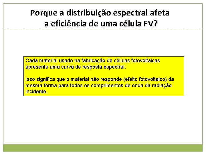 Porque a distribuição espectral afeta a eficiência de uma célula FV? Cada material usado