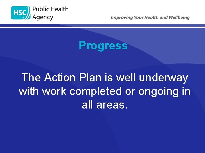 Progress The Action Plan is well underway with work completed or ongoing in all