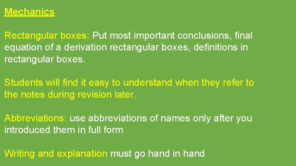 Mechanics Rectangular boxes: Put most important conclusions, final equation of a derivation rectangular boxes,