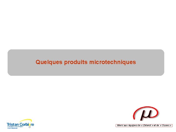 Quelques produits microtechniques Merci aux équipes de « Diderot » et de « Cluses