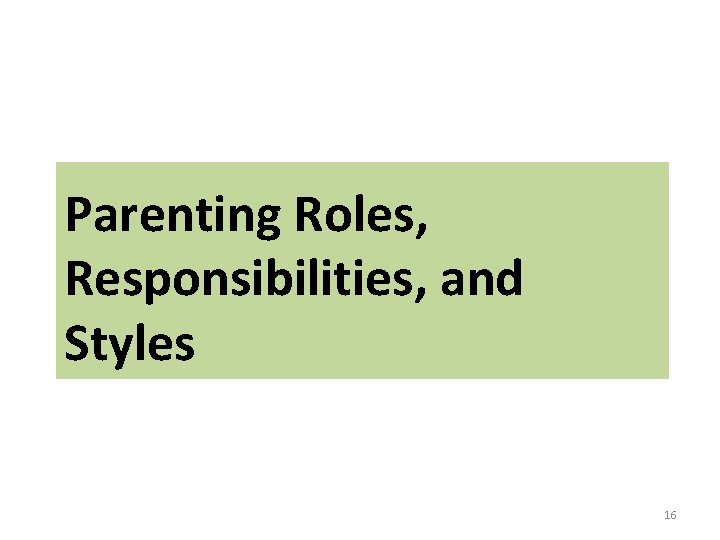 Parenting Roles, Responsibilities, and Styles 16 