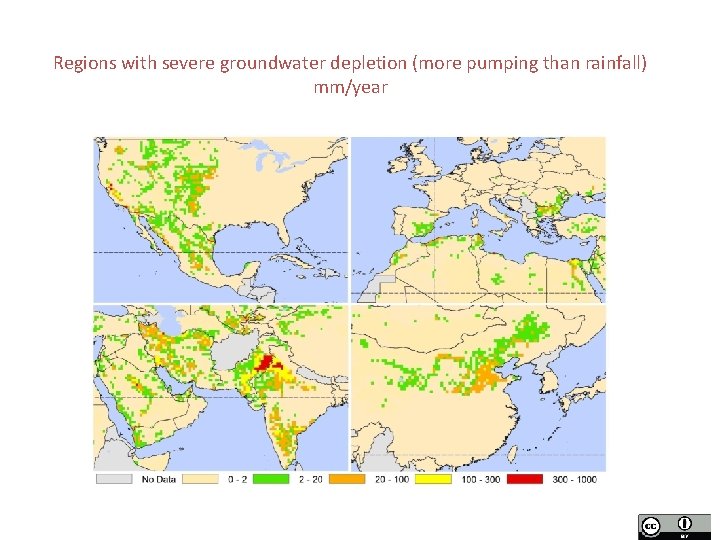 Regions with severe groundwater depletion (more pumping than rainfall) mm/year 