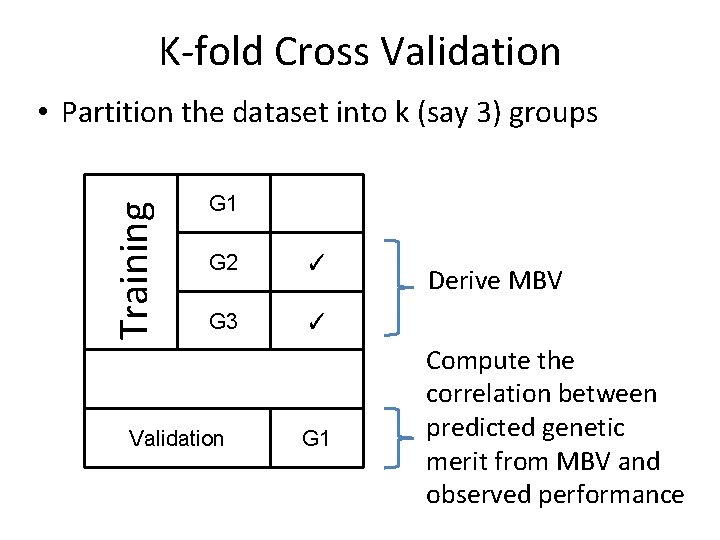 K-fold Cross Validation Training • Partition the dataset into k (say 3) groups G