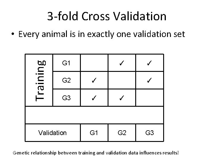 3 -fold Cross Validation Training • Every animal is in exactly one validation set