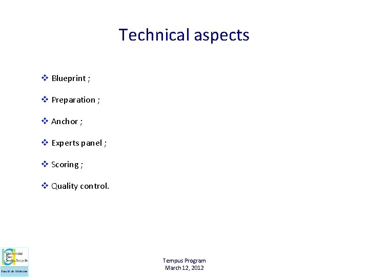 Technical aspects v Blueprint ; v Preparation ; v Anchor ; v Experts panel