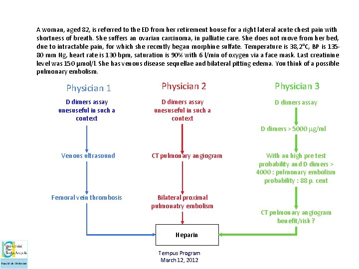 A woman, aged 82, is referred to the ED from her retirement house for