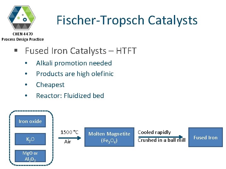 Fischer-Tropsch Catalysts CHEN 4470 Process Design Practice § Fused Iron Catalysts – HTFT •