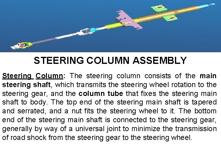 STEERING COLUMN ASSEMBLY Steering Column: The steering column consists of the main steering shaft,