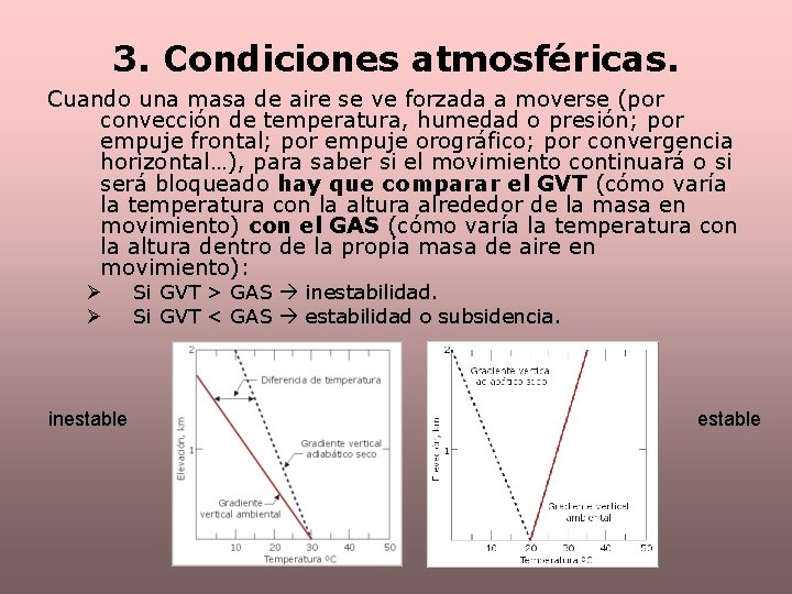 3. Condiciones atmosféricas. Cuando una masa de aire se ve forzada a moverse (por