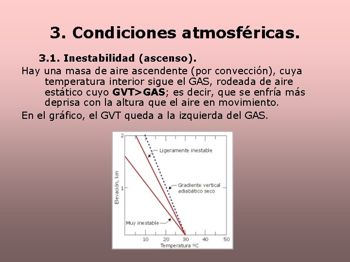 3. Condiciones atmosféricas. 3. 1. Inestabilidad (ascenso). Hay una masa de aire ascendente (por