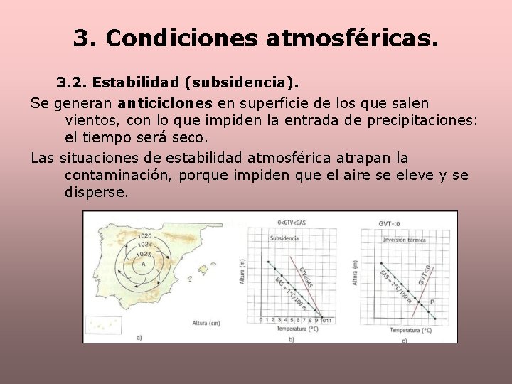 3. Condiciones atmosféricas. 3. 2. Estabilidad (subsidencia). Se generan anticiclones en superficie de los