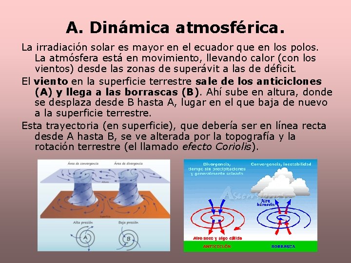 A. Dinámica atmosférica. La irradiación solar es mayor en el ecuador que en los