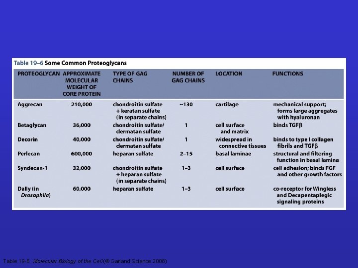 Table 19 -6 Molecular Biology of the Cell (© Garland Science 2008) 