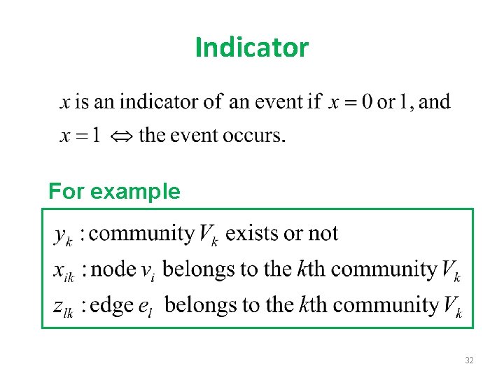 Indicator For example 32 