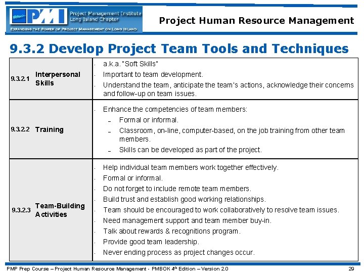 Project Human Resource Management 9. 3. 2 Develop Project Team Tools and Techniques 9.