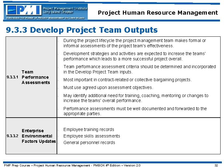 Project Human Resource Management 9. 3. 3 Develop Project Team Outputs • • •