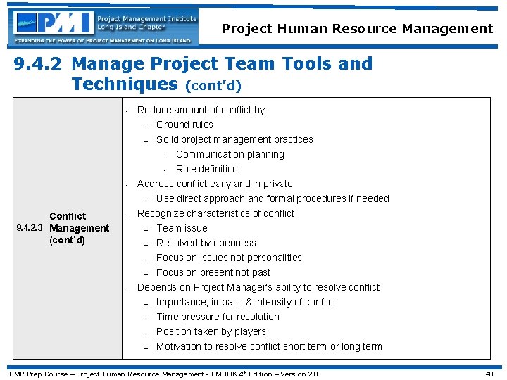 Project Human Resource Management 9. 4. 2 Manage Project Team Tools and Techniques (cont’d)