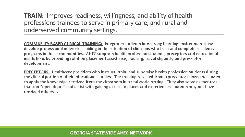 TRAIN: Improves readiness, willingness, and ability of health professions trainees to serve in primary