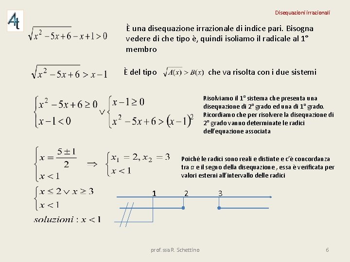 Disequazioni irrazionali È una disequazione irrazionale di indice pari. Bisogna vedere di che tipo