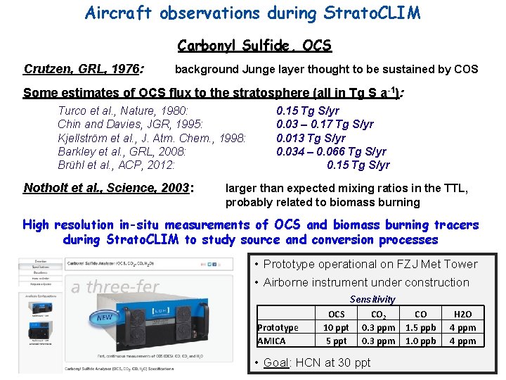Aircraft observations during Strato. CLIM Carbonyl Sulfide, OCS Crutzen, GRL, 1976: background Junge layer Aircraft observations during Strato. CLIM Carbonyl Sulfide, OCS Crutzen, GRL, 1976: background Junge layer