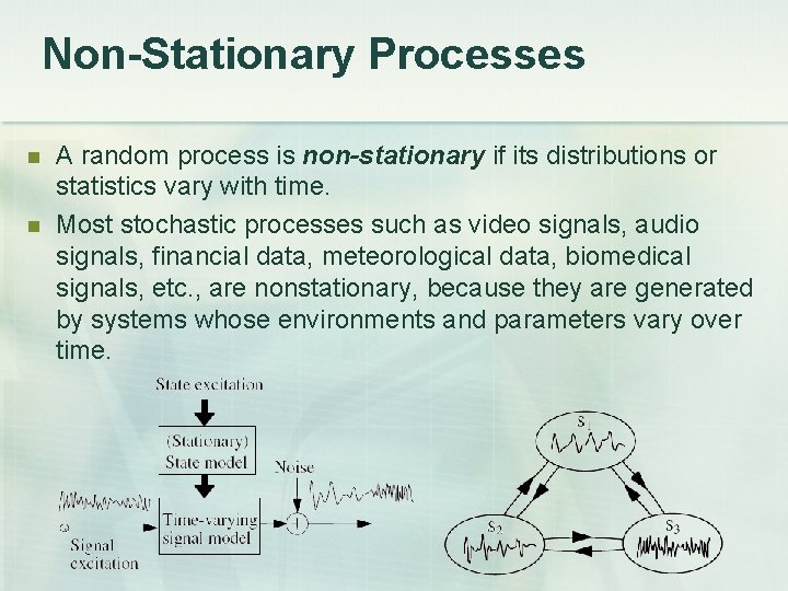 Non-Stationary Processes A random process is non-stationary if its distributions or statistics vary with