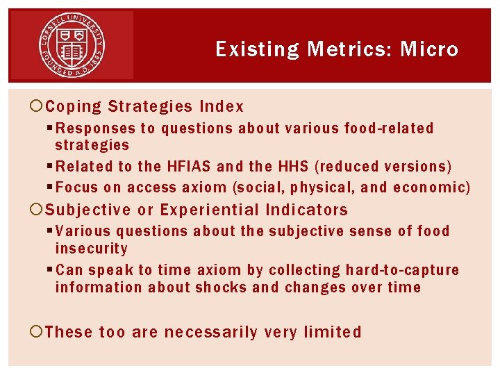 Existing Metrics: Micro Coping Strategies Index § Responses to questions about various food-related strategies