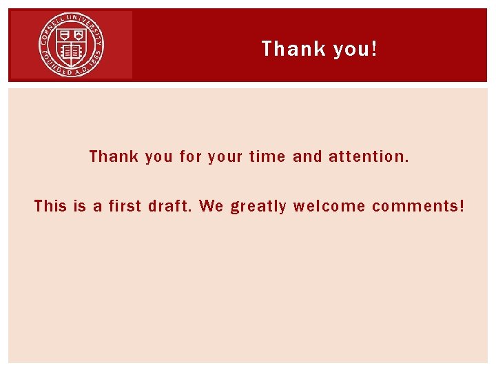 Thank you! Thank you for your time and attention. This is a first draft.