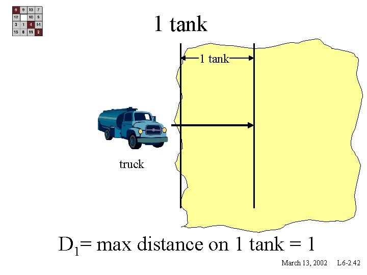 1 tank truck D 1= max distance on 1 tank = 1 March 13,