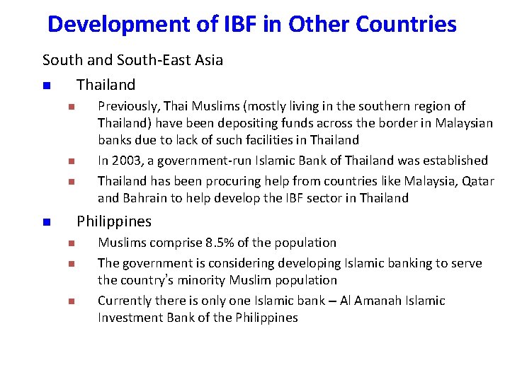 Development of IBF in Other Countries South and South-East Asia n Thailand n n Development of IBF in Other Countries South and South-East Asia n Thailand n n