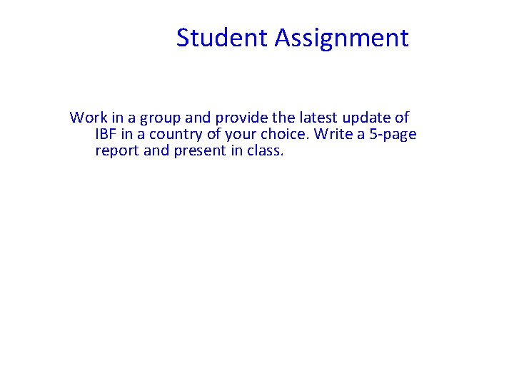 Student Assignment Work in a group and provide the latest update of IBF in Student Assignment Work in a group and provide the latest update of IBF in