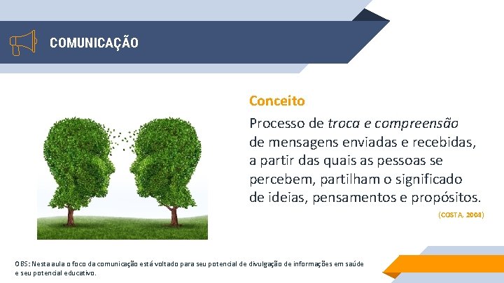 COMUNICAÇÃO Conceito Processo de troca e compreensão de mensagens enviadas e recebidas, a partir