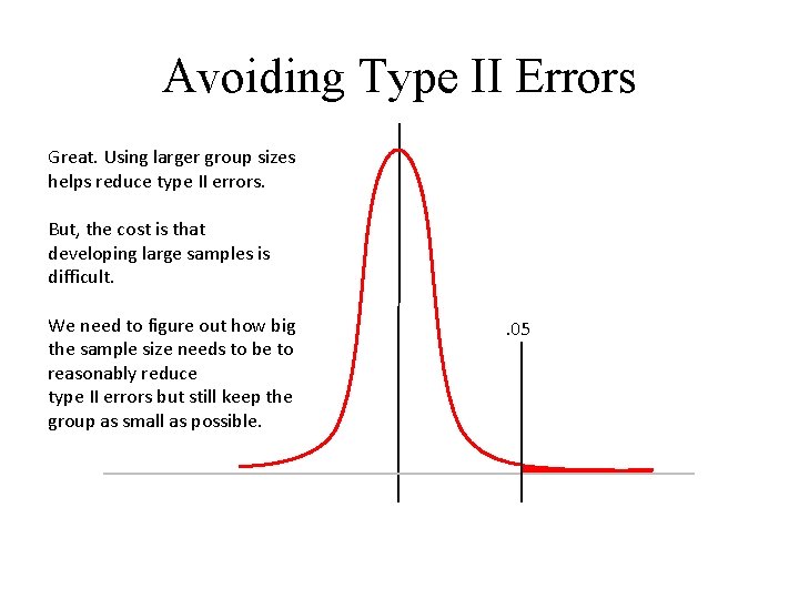 Avoiding Type II Errors Great. Using larger group sizes helps reduce type II errors.