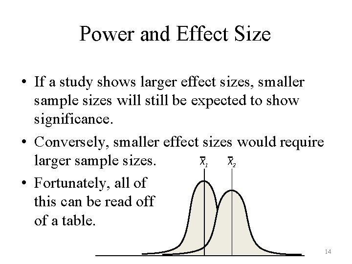 Power and Effect Size • If a study shows larger effect sizes, smaller sample