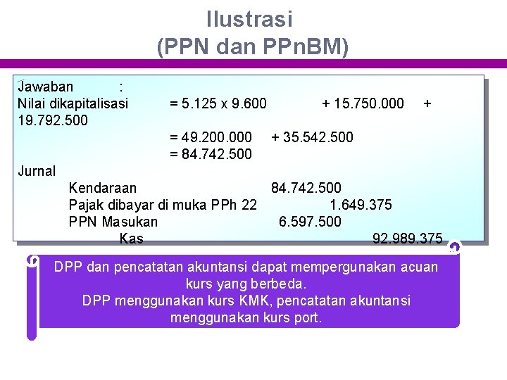 Ilustrasi (PPN dan PPn. BM) Jawaban : Nilai dikapitalisasi 19. 792. 500 = 5.