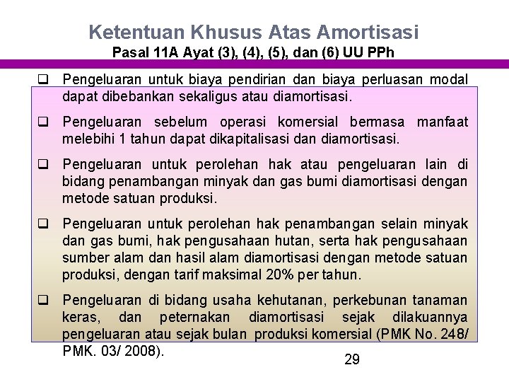 Ketentuan Khusus Atas Amortisasi Pasal 11 A Ayat (3), (4), (5), dan (6) UU