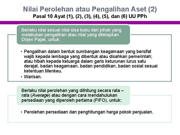 Nilai Perolehan atau Pengalihan Aset (2) Pasal 10 Ayat (1), (2), (3), (4), (5),