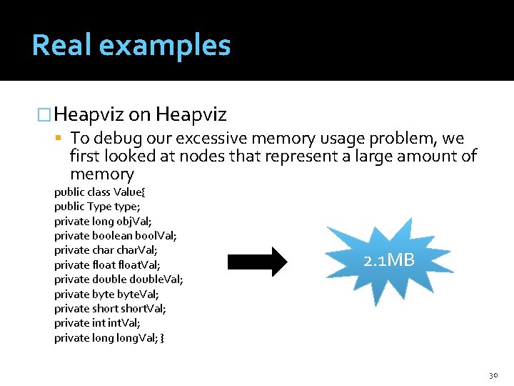 Real examples �Heapviz on Heapviz To debug our excessive memory usage problem, we first