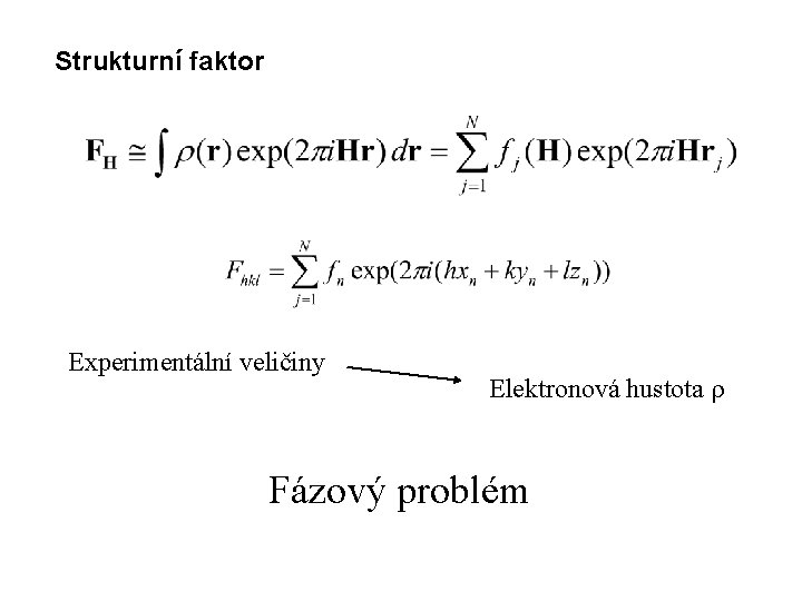 Strukturní faktor Experimentální veličiny Elektronová hustota r Fázový problém 