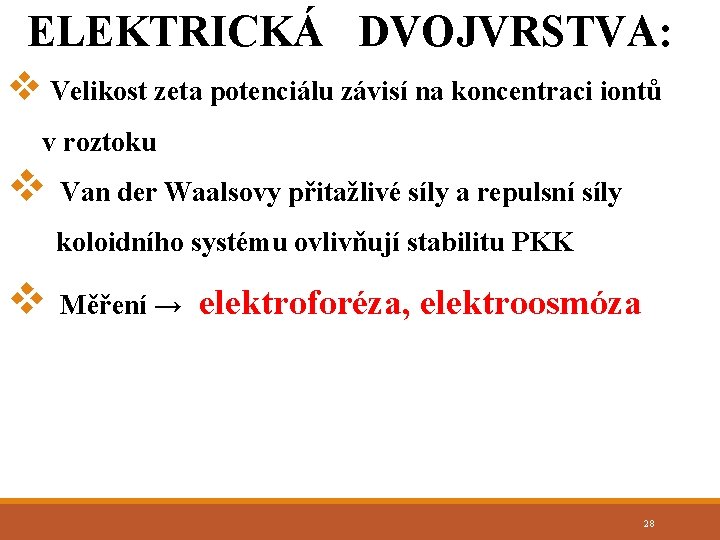 ELEKTRICKÁ DVOJVRSTVA: v Velikost zeta potenciálu závisí na koncentraci iontů v roztoku v Van