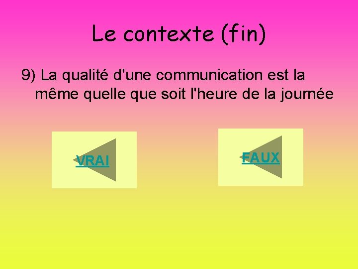 Le contexte (fin) 9) La qualité d'une communication est la même quelle que soit