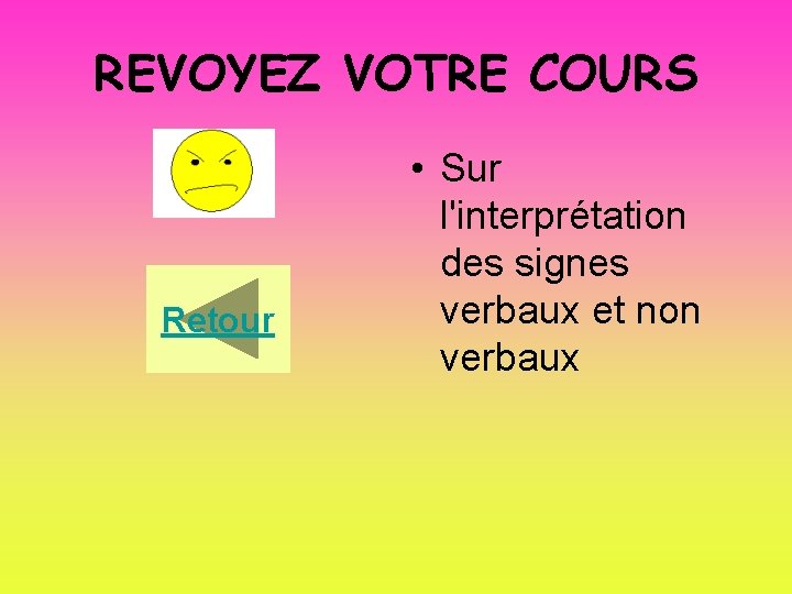 REVOYEZ VOTRE COURS Retour • Sur l'interprétation des signes verbaux et non verbaux 