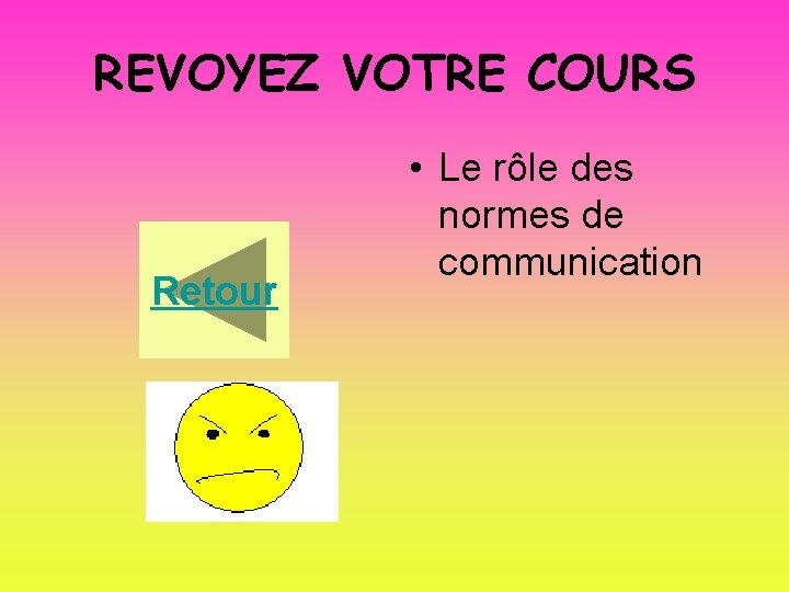 REVOYEZ VOTRE COURS Retour • Le rôle des normes de communication 