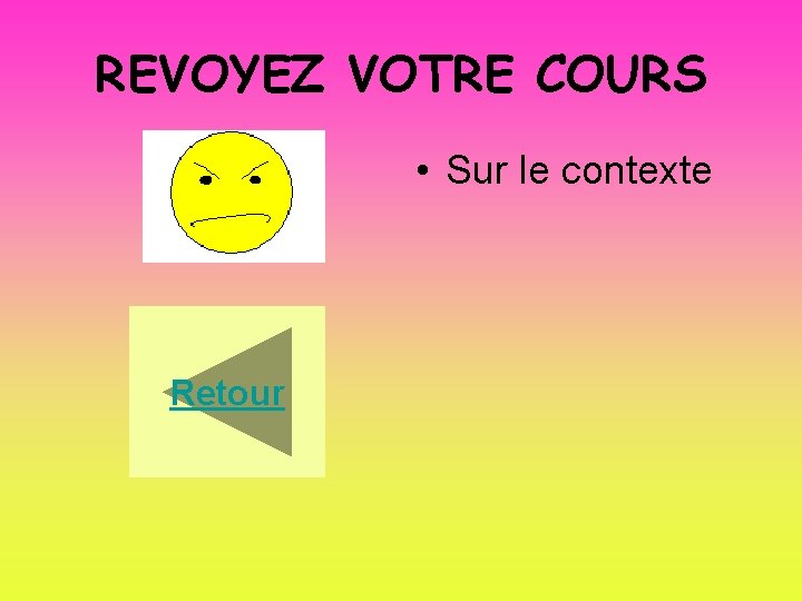 REVOYEZ VOTRE COURS • Sur le contexte Retour 