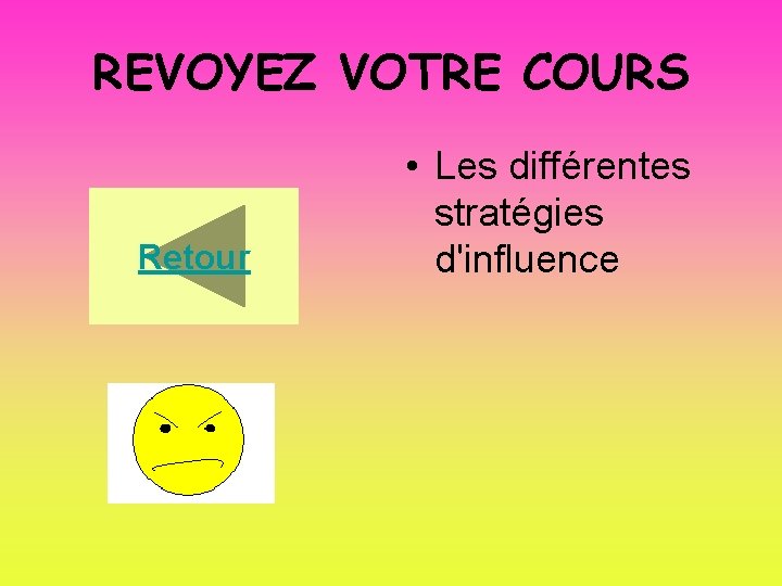 REVOYEZ VOTRE COURS Retour • Les différentes stratégies d'influence 