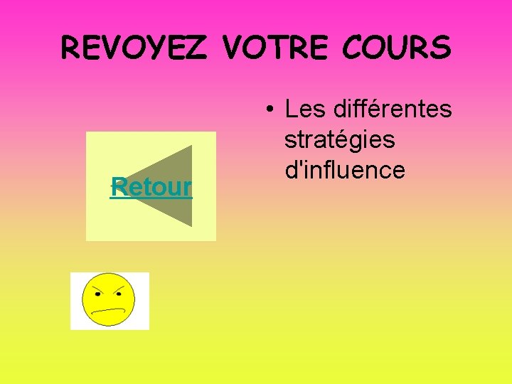 REVOYEZ VOTRE COURS Retour • Les différentes stratégies d'influence 