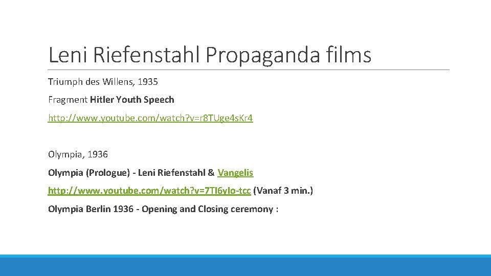 Leni Riefenstahl Propaganda films Triumph des Willens, 1935 Fragment Hitler Youth Speech http: //www.