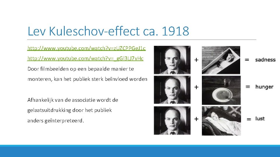 Lev Kuleschov-effect ca. 1918 http: //www. youtube. com/watch? v=z. UZCPPGe. J 1 c http: