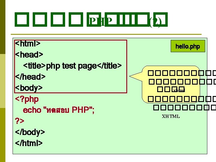 ������� PHP ��� (2) <html> <head> <title>php test page</title> </head> <body> <? php echo